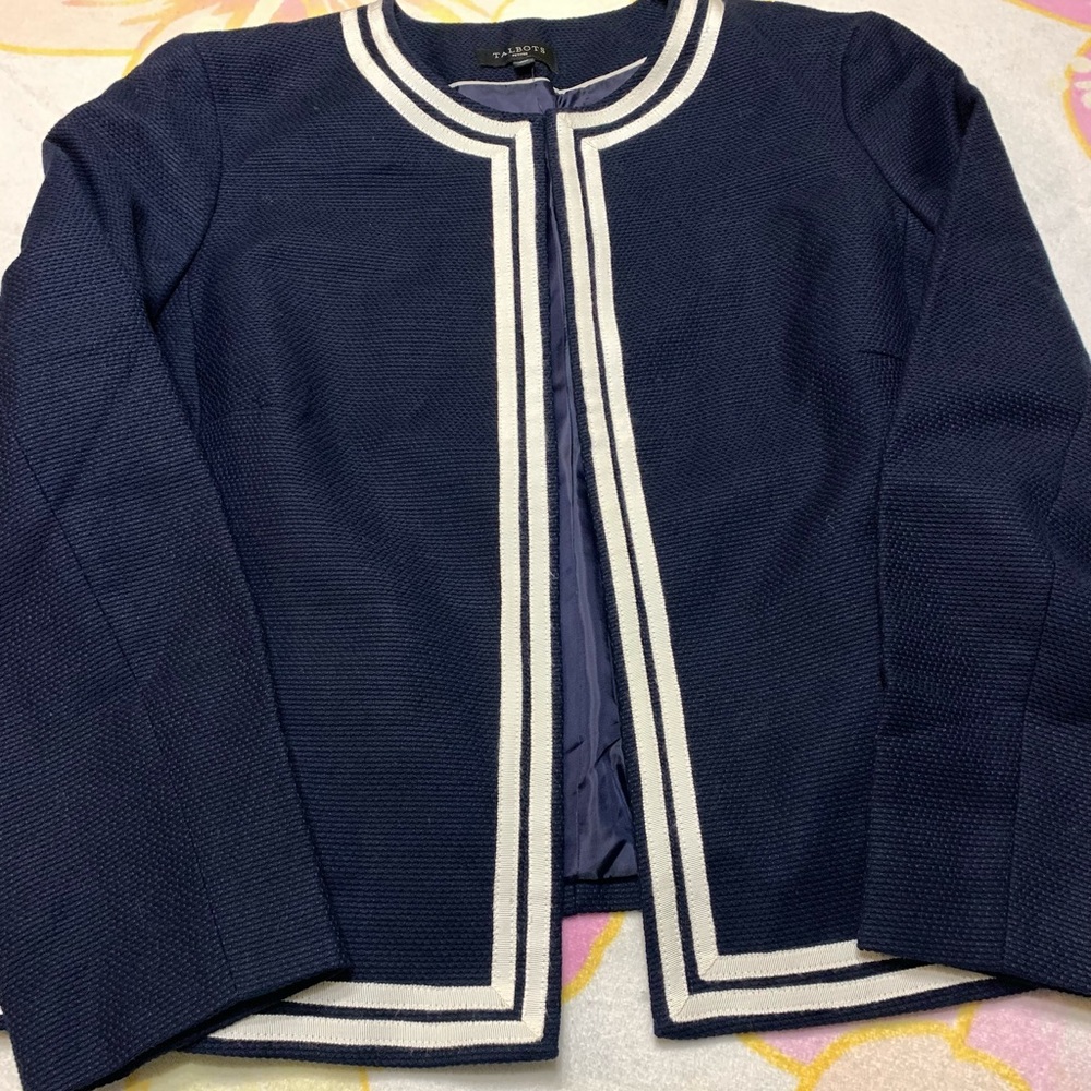 Women’s Talbots Navy Blue and White Blazer size 16 petite NWT